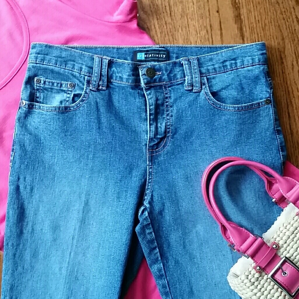 Relativity 8 Petite High Waisted Cropped Embellished Pockets Jeans